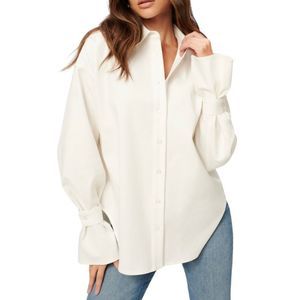 GOOD AMERICAN Women’s High Low Hem Oversized Cotton Button Down Shirt White 00/0